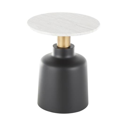 21.5" Black Metal Pedestal Accent Table with Faux White Marble Top